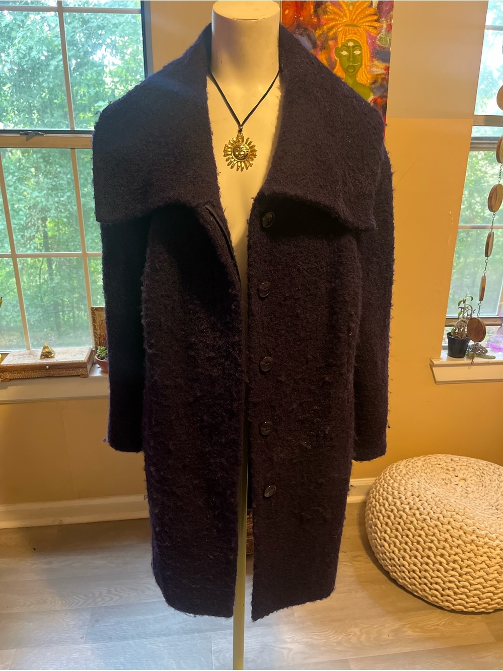 Alfani Purple Bouclé Button-Front Pea Coat With Big Flap Over Collar